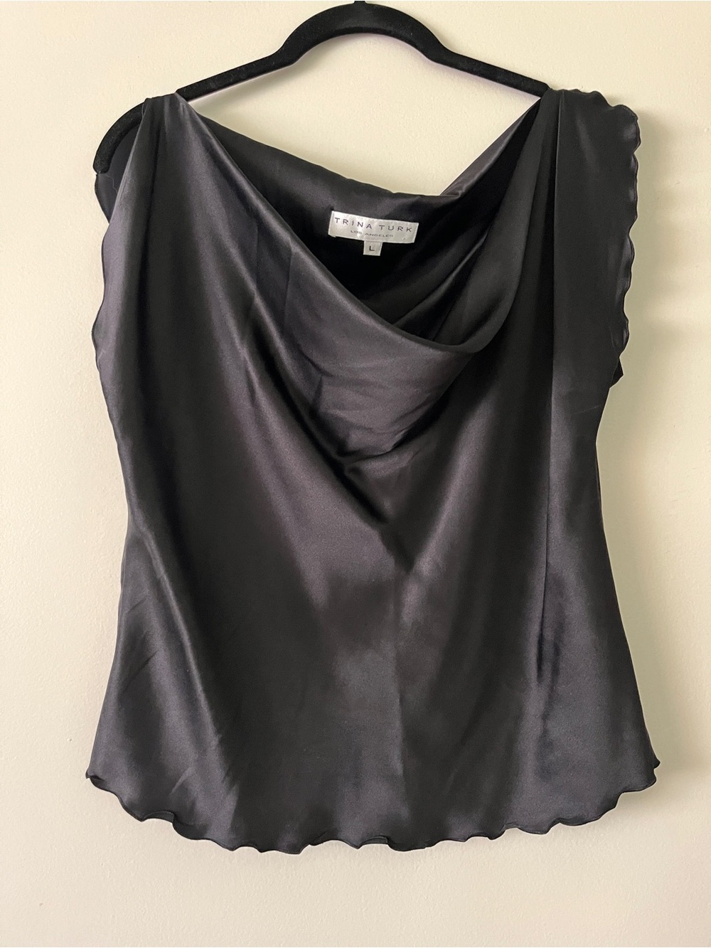 Trina Turk Black Silk Cowl-Neck Camisole